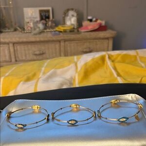 SEASONAL WHISPERS Set ofGold and Blue and Crystals Bangle Bracelet Set